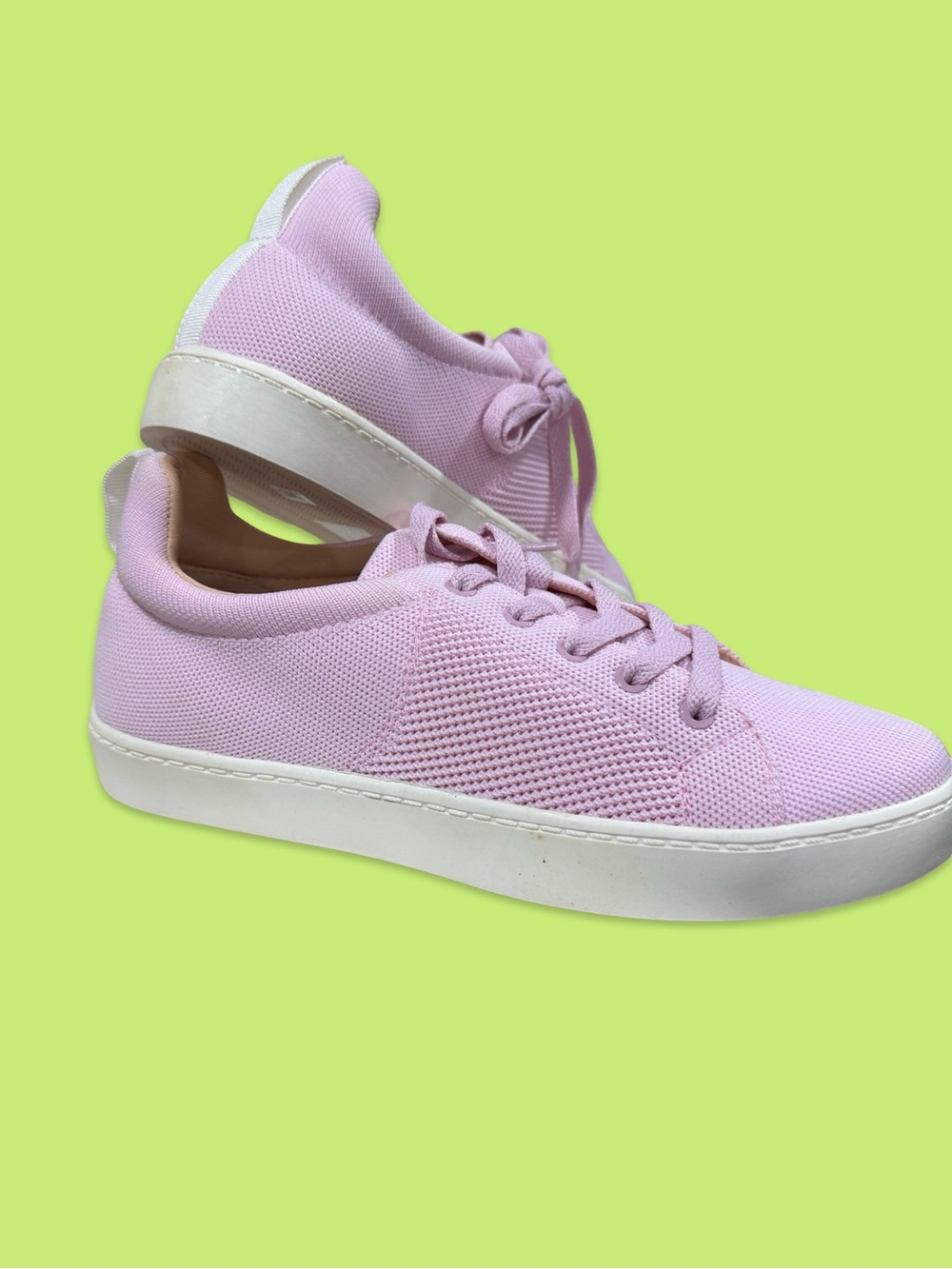 Journee Collection Pastel Pink Knit Lace-Up Sneakers